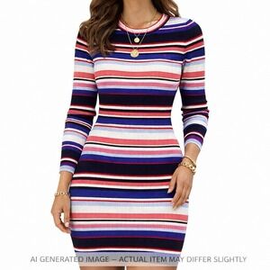 Tommy Hilfiger Ribbed Knit Bodycon Sweater Dress Womens Multicolor XXS Stretch‎